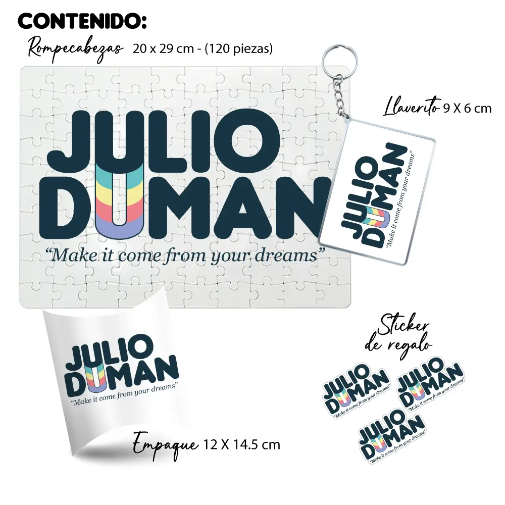 Kit de rompecabezas personalizado con llavero, stickers y empaque de regalo.